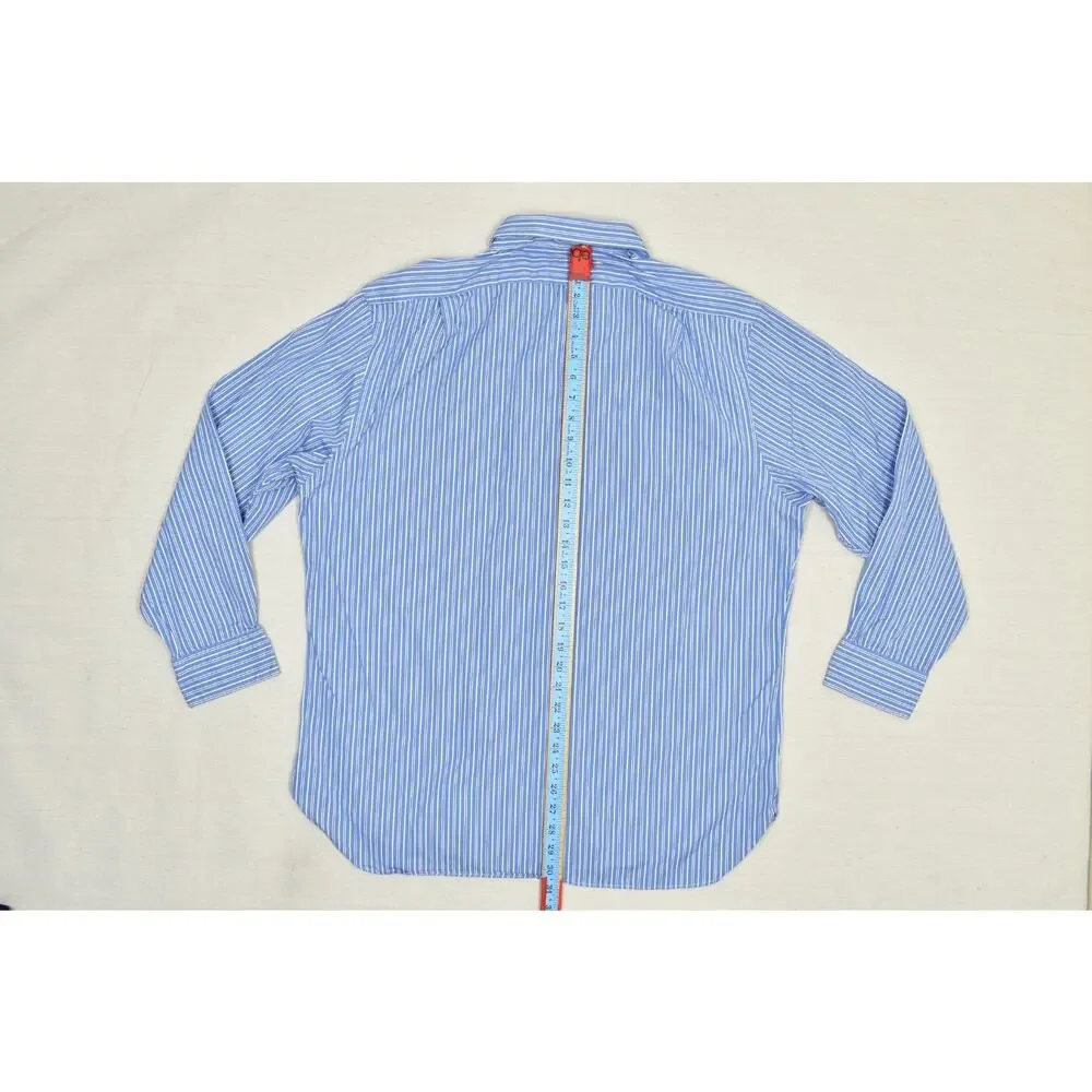 Polo Ralph Lauren Mens 18 34/35 Slim Fit Blue White Striped Dress Shirt Long Sle